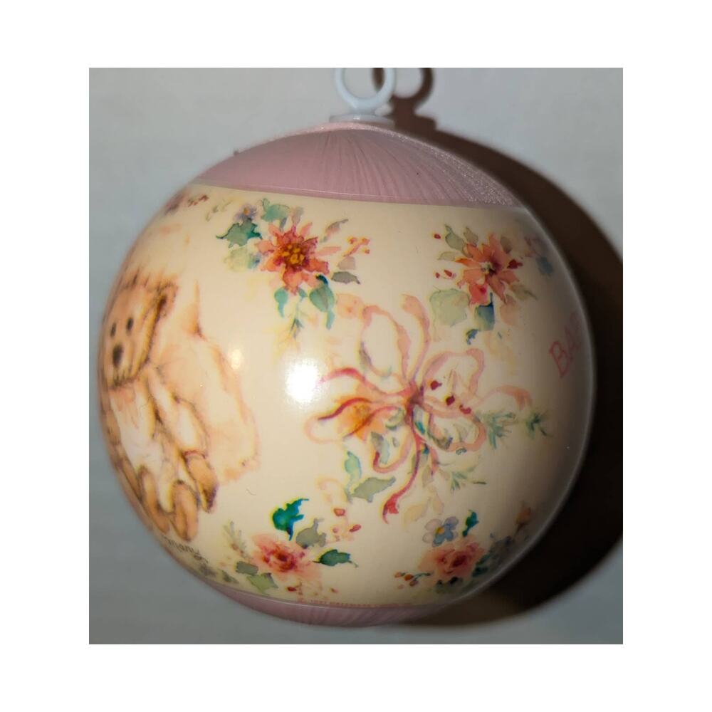 Vintage 1991 Baby's First Christmas Hallmark Satin Ball ornament Girl Box Rare - Picture 9 of 13